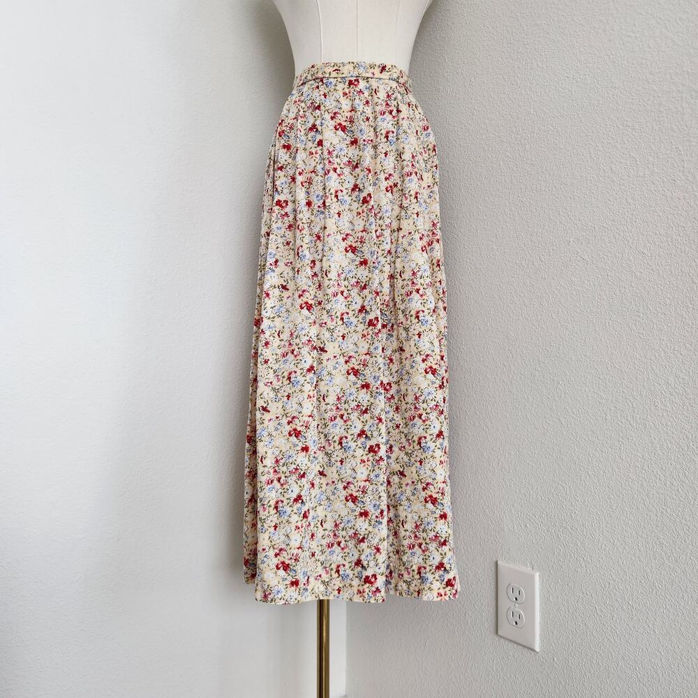 Vintage 90s Pendleton Yellow Floral Rayon Blouse & Skirt Set High Waist Size 6 - Picture 9 of 16